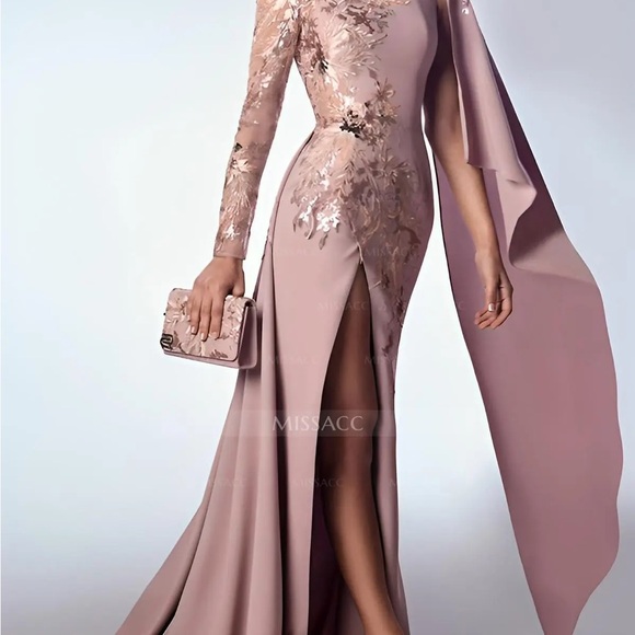 Mauve One-Shoulder Embroidered Evening Dress - Picture 2 of 12